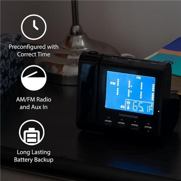 Projection Alarm Clock with AM/FM Radio,Battery Backup, Auto Time Set,Dual Alarm - Picture 5 of 6
